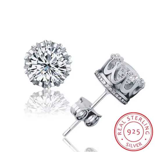 925 Sterling silver cubic zirconia crown stud earrings
