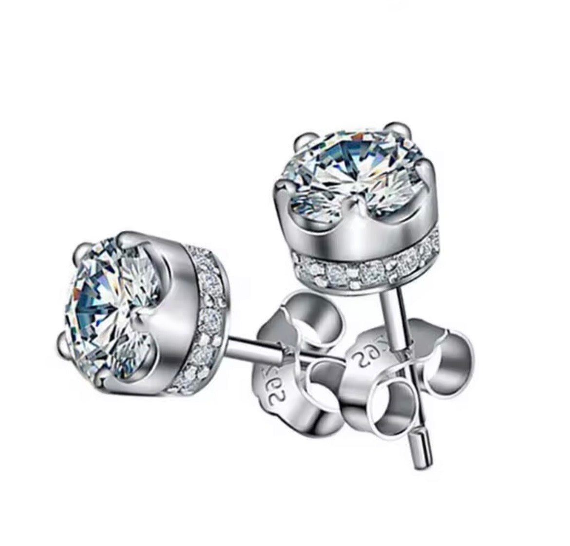 925 Sterling silver cubic zirconia crown stud earrings