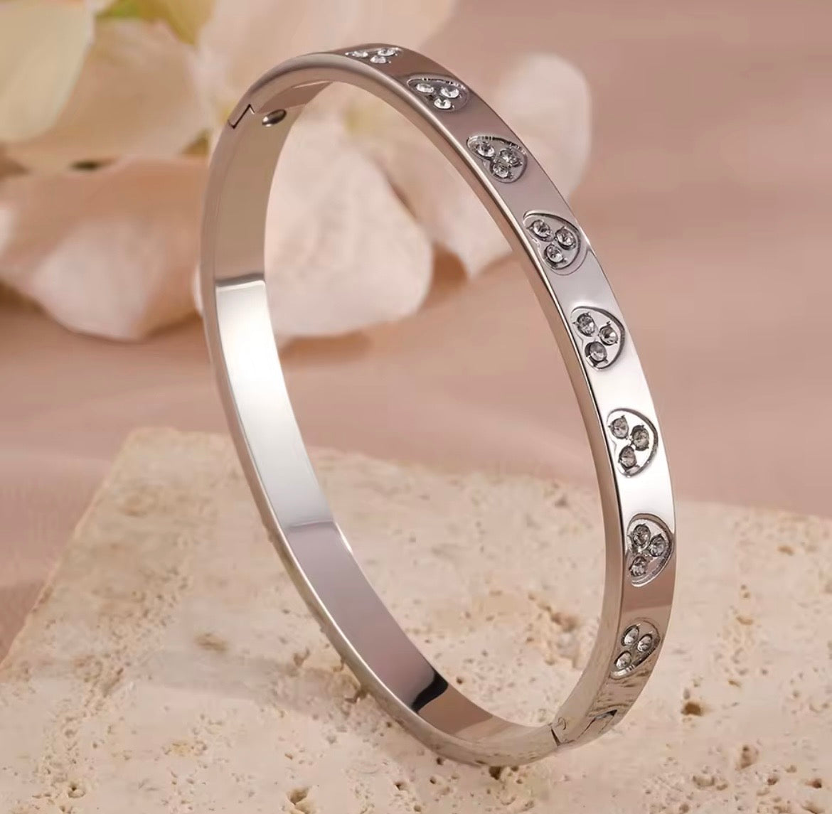 Stainless Steel Sparkling Zircon Tennis Bracelet & Bangle Set