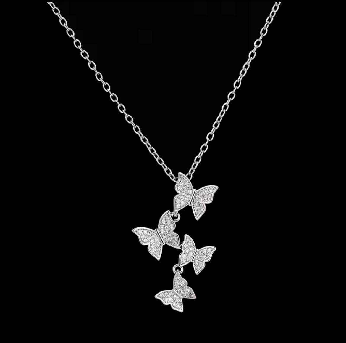925 Sterling silver butterfly trio necklace