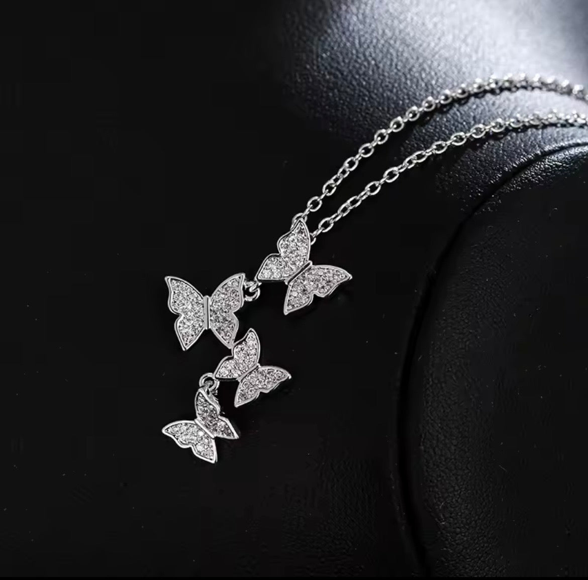 925 Sterling silver butterfly trio necklace