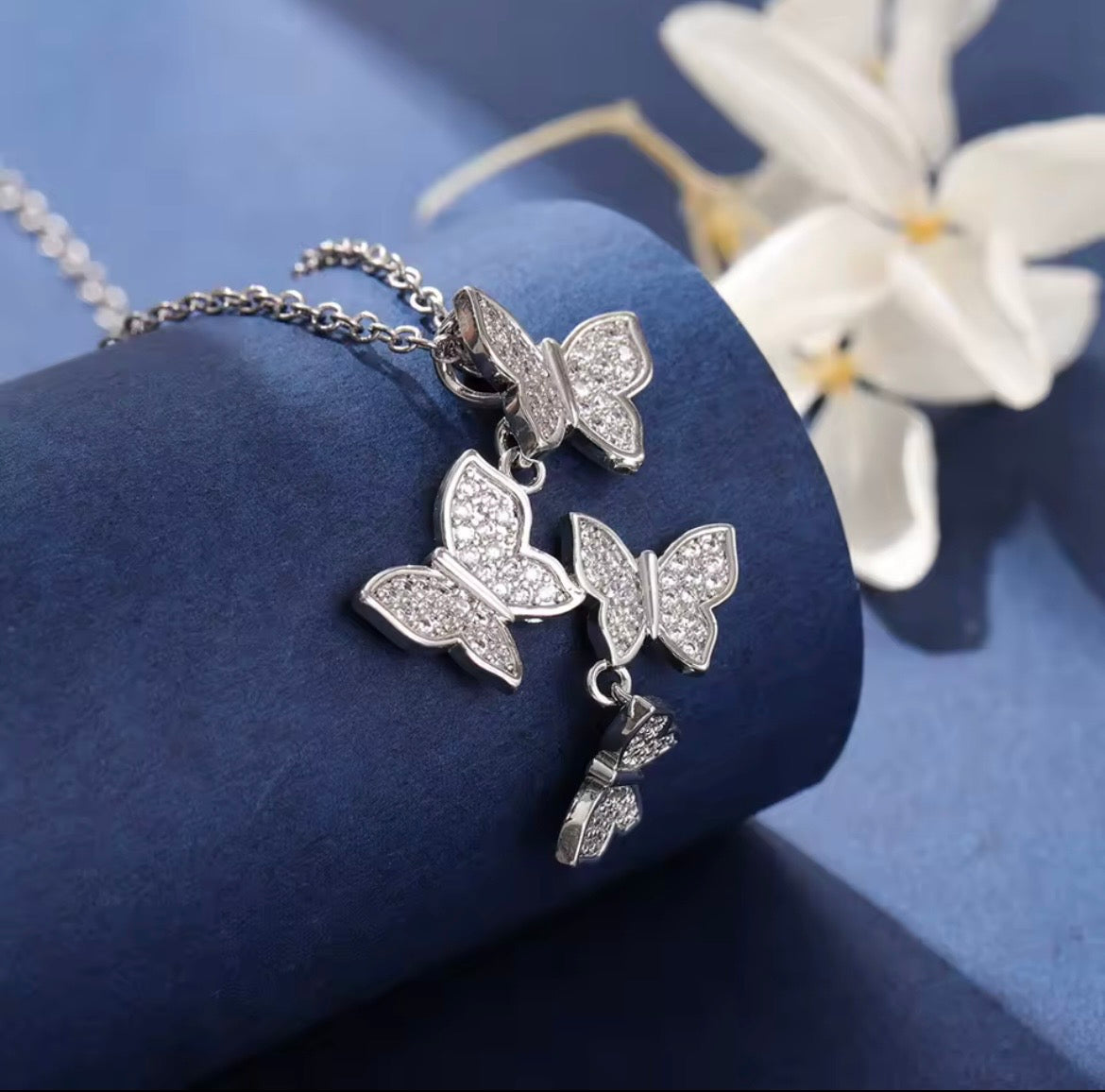 925 Sterling silver butterfly trio necklace
