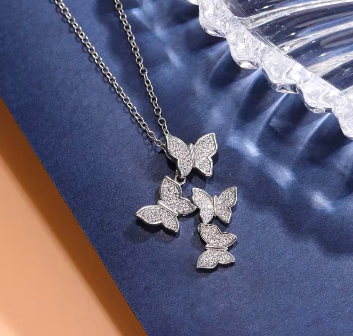 925 Sterling silver butterfly trio necklace