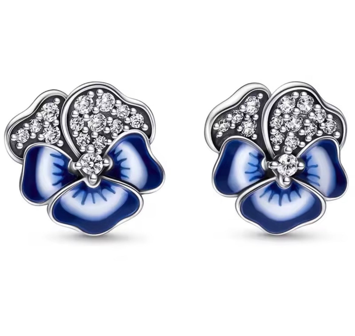 925 Sterling silver Blue Enamel Pansy Flower set
