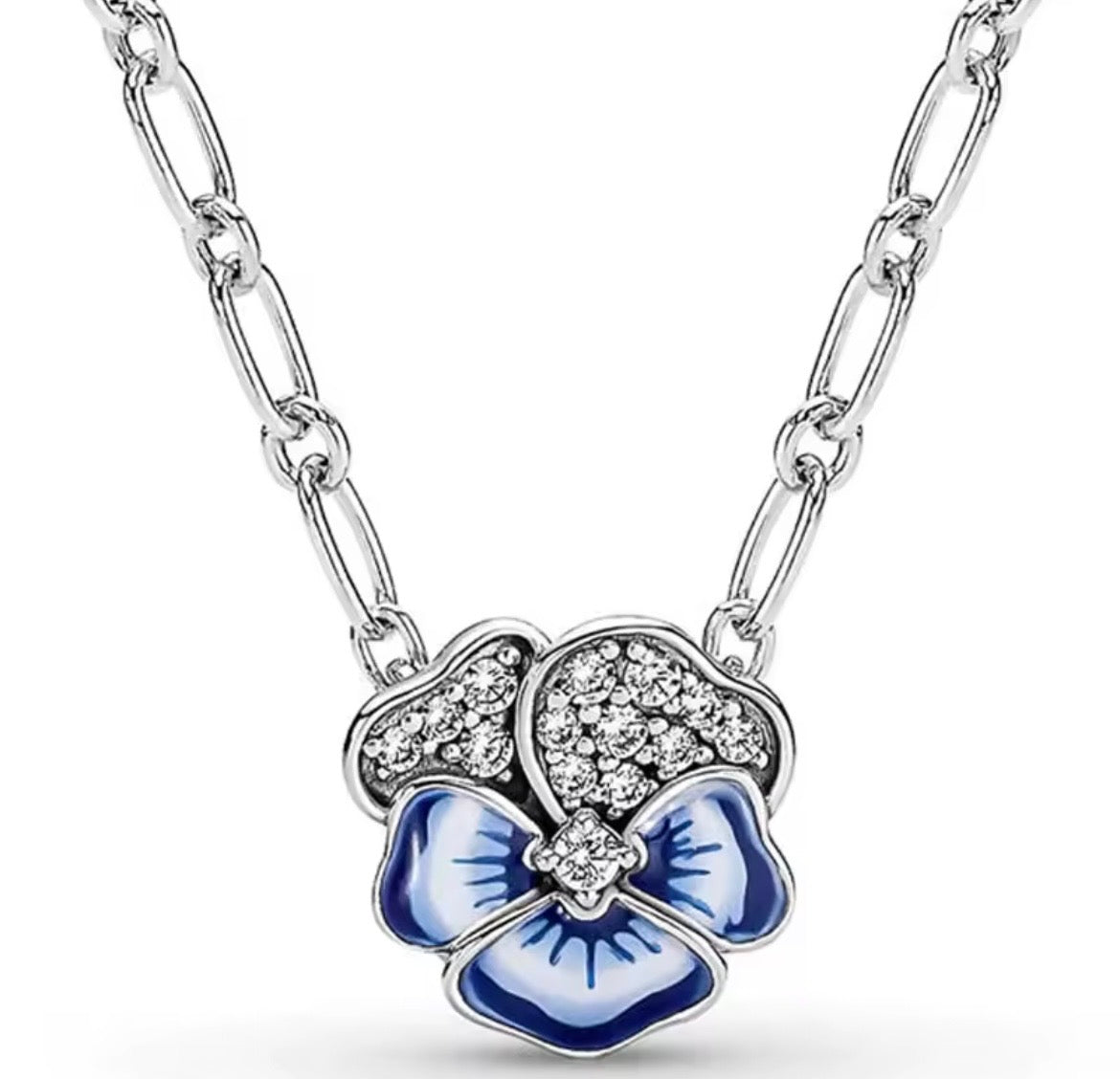925 Sterling silver Blue Enamel Pansy Flower set