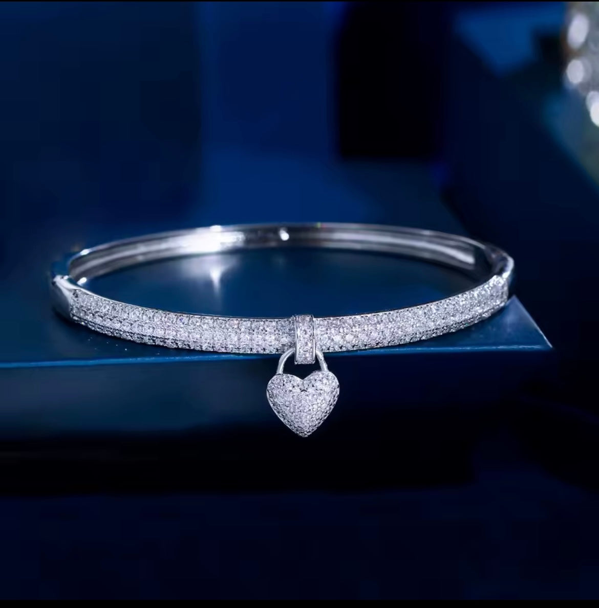 Stainless Steel Zirconia Heart Bangle