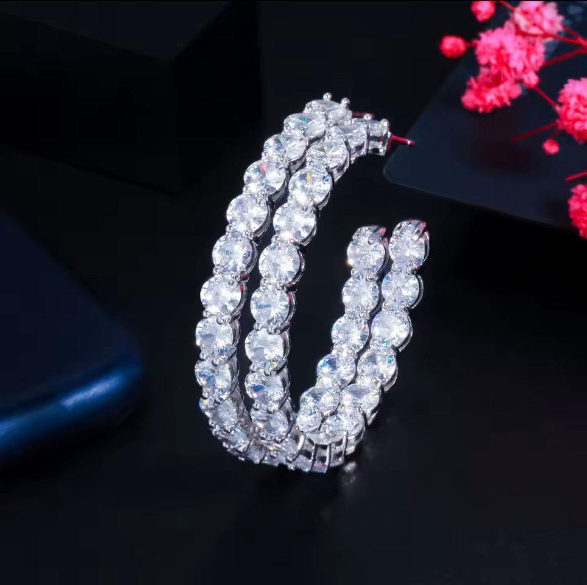 925 Sterling silver zircon hoop earrings