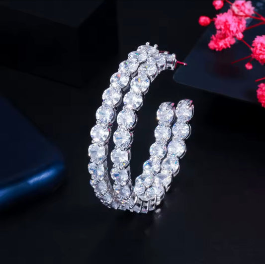 925 Sterling silver zircon hoop earrings