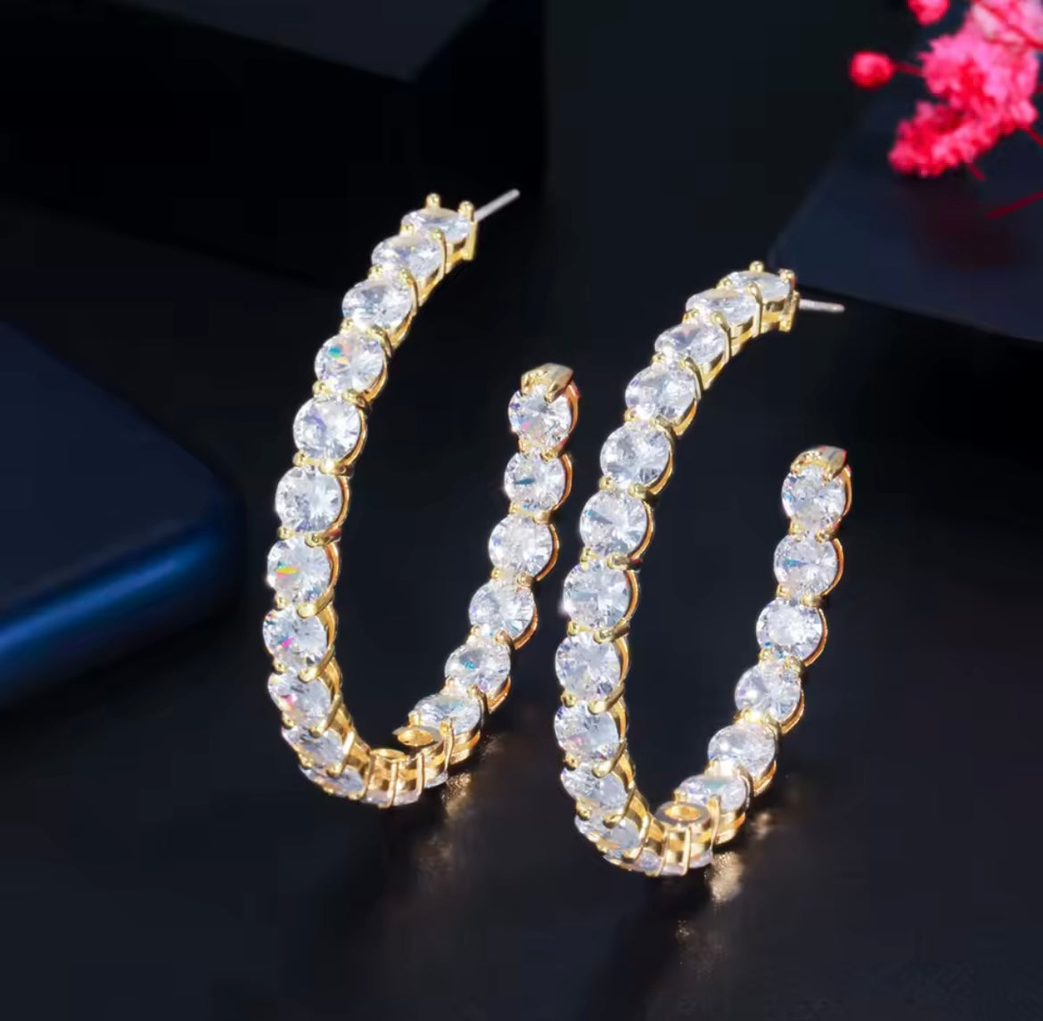 925 Sterling silver zircon hoop earrings