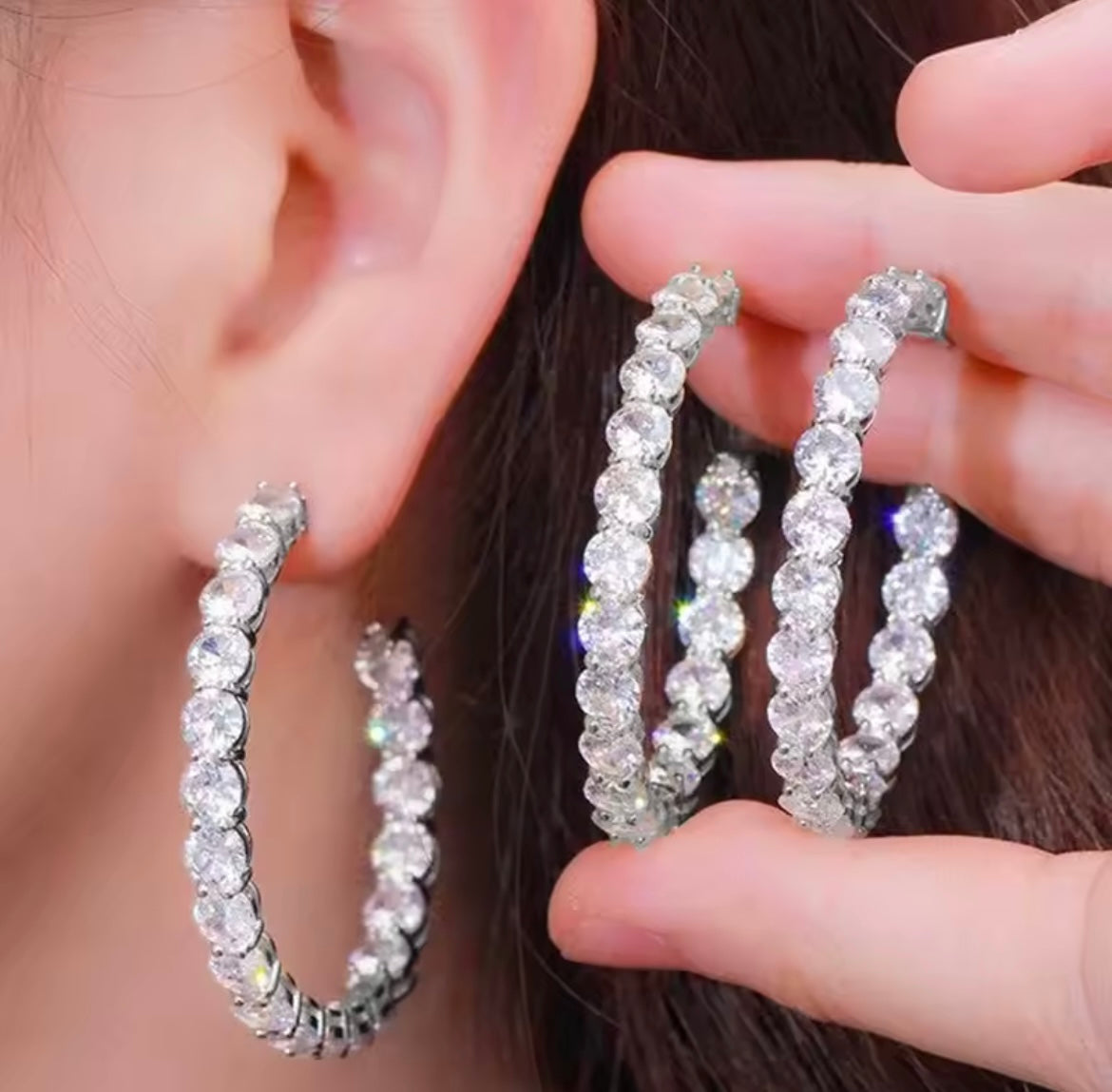925 Sterling silver zircon hoop earrings