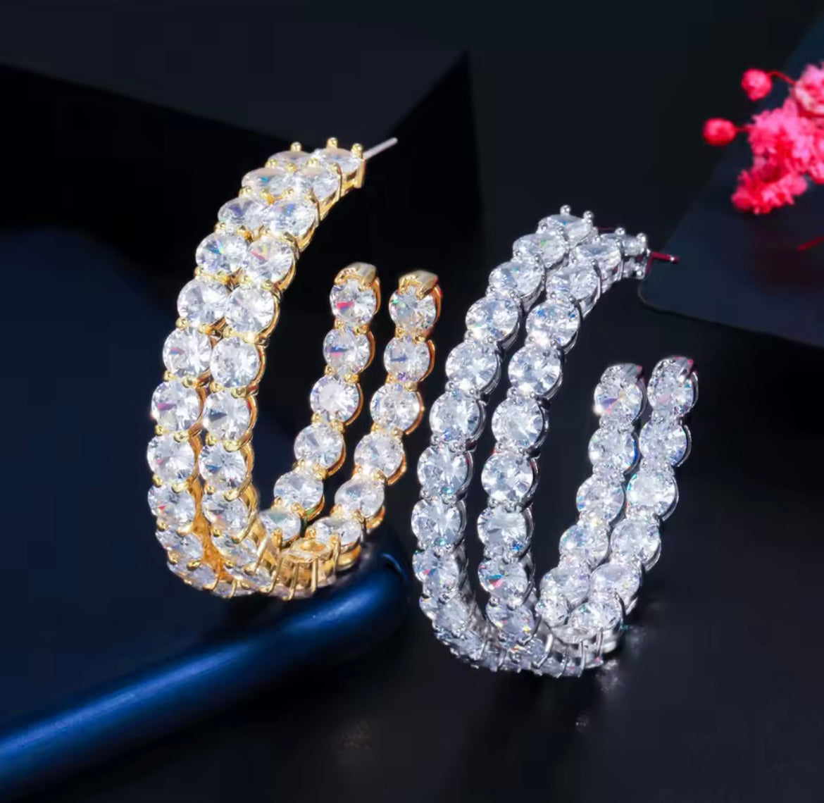 925 Sterling silver zircon hoop earrings