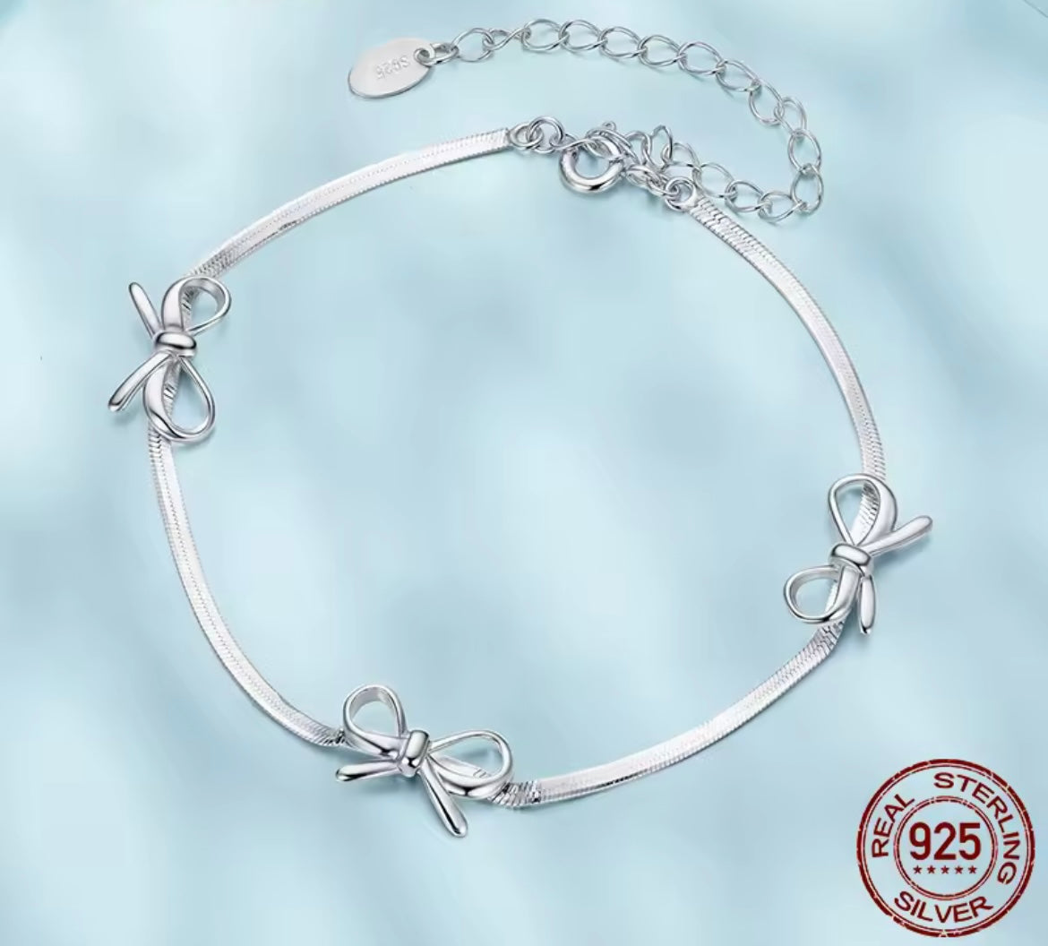 925 Sterling Silver Sweet Bow Bracelet