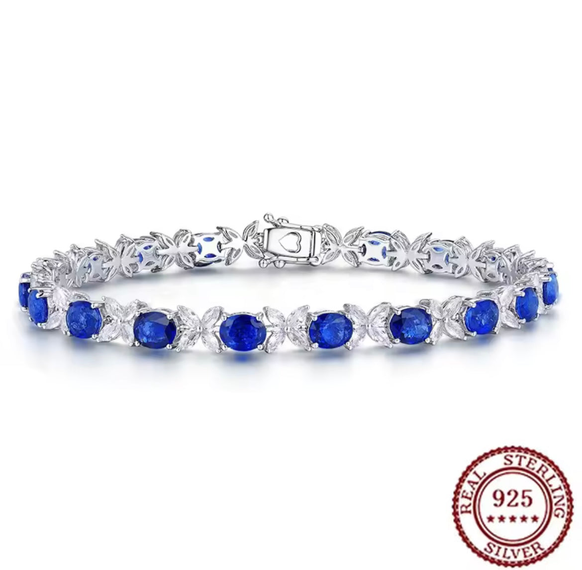925 Sterling Silver Royal Blue Sapphire Bracelet
