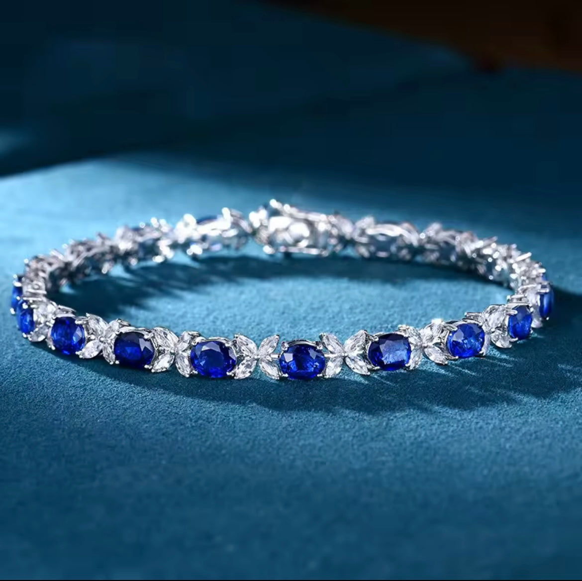 925 Sterling Silver Royal Blue Sapphire Bracelet