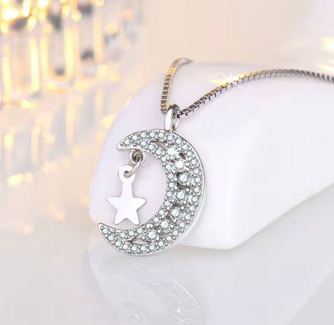 925 Sterling silver moon & star necklace
