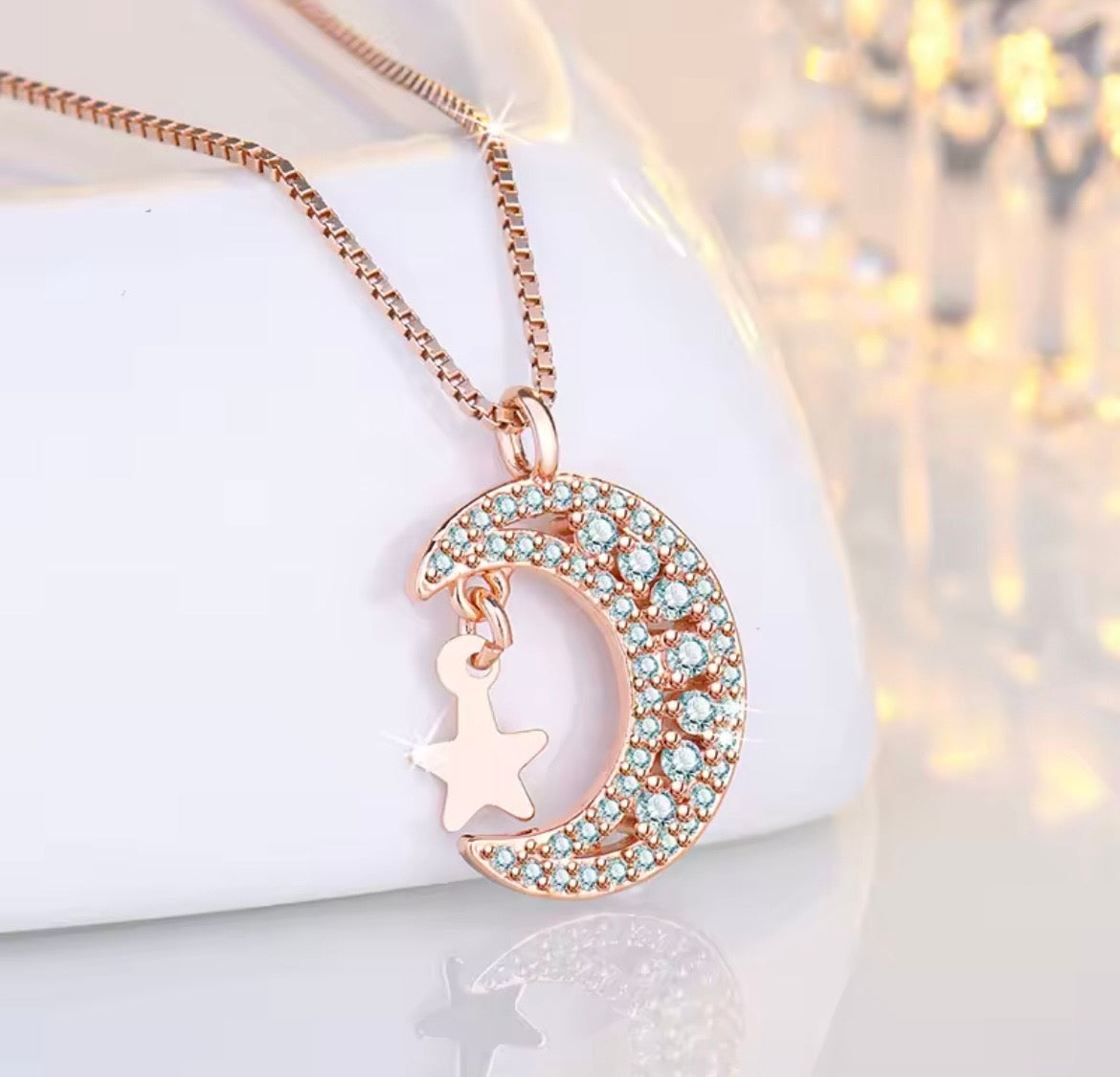 925 Sterling silver moon & star necklace