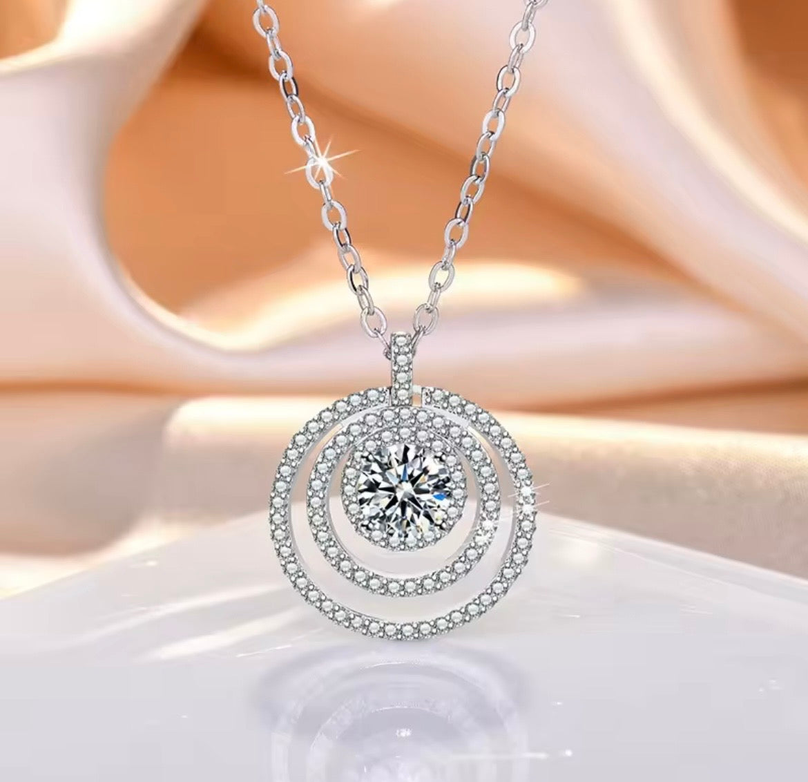 925 Sterling silver Three Layer Round Zircon Pendant