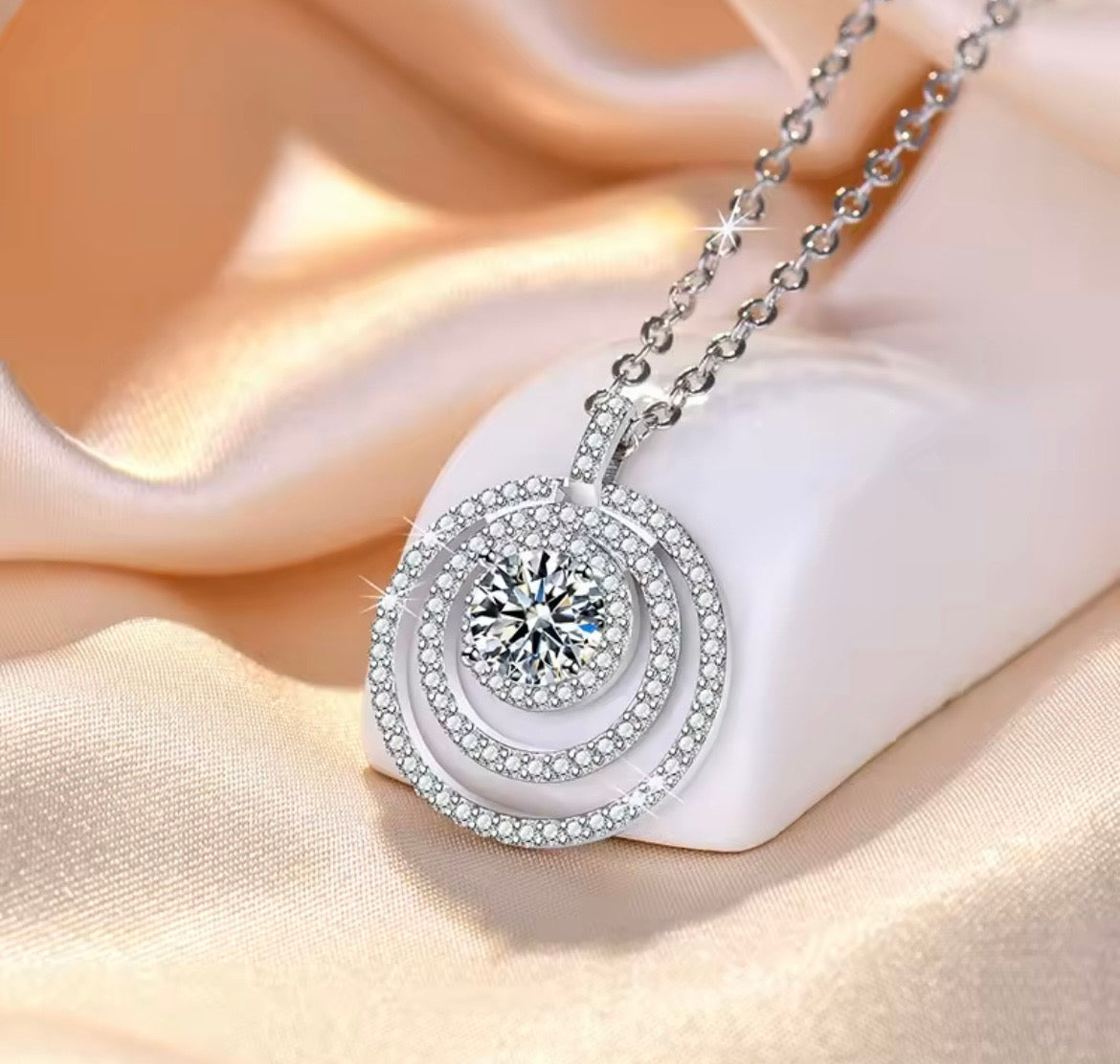 925 Sterling silver Three Layer Round Zircon Pendant