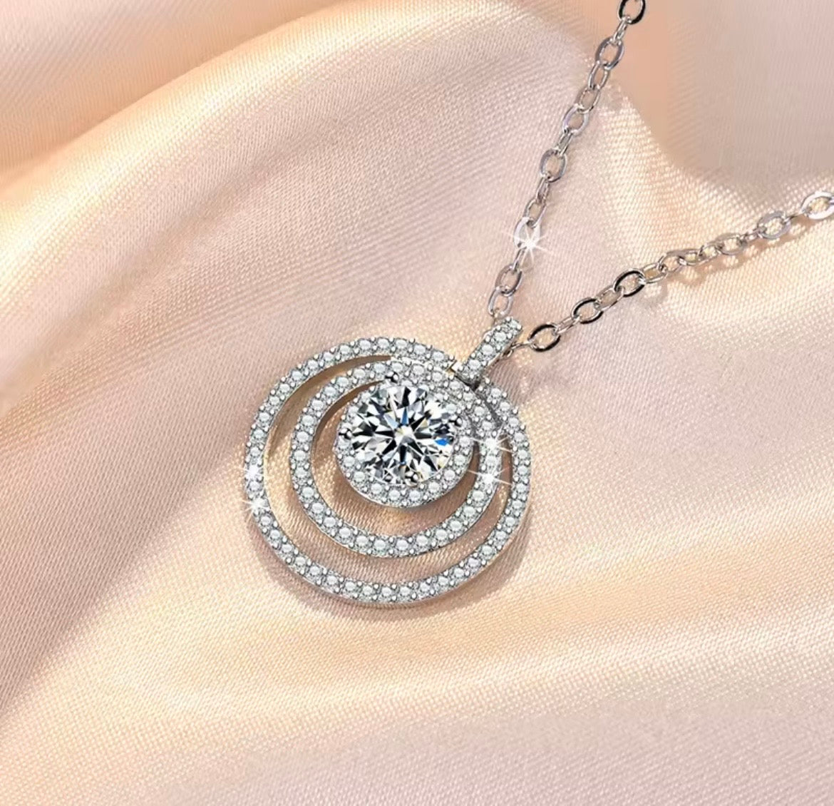 925 Sterling silver Three Layer Round Zircon Pendant
