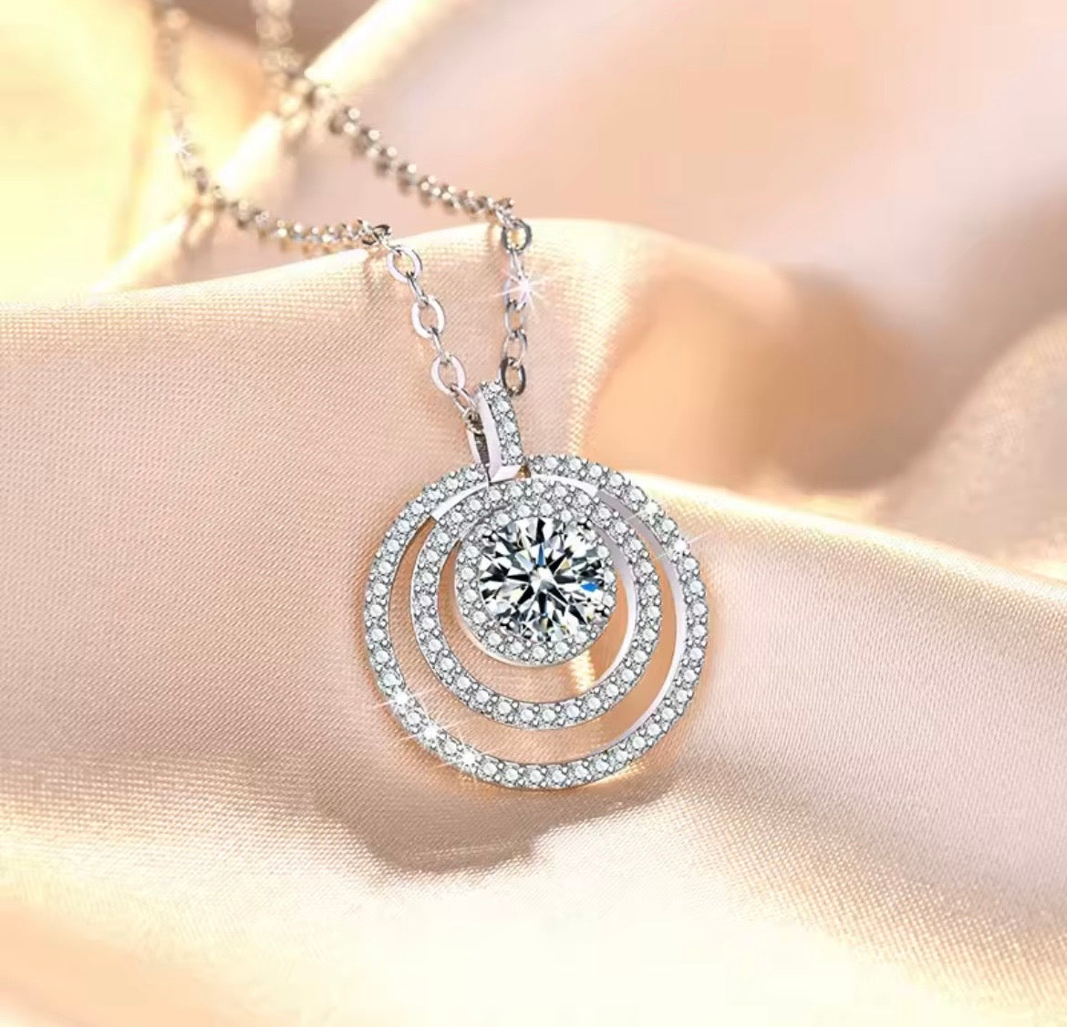 925 Sterling silver Three Layer Round Zircon Pendant