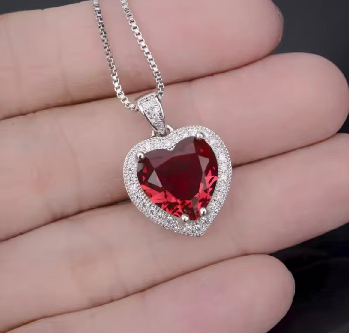 925 sterling silver ruby heart pendant