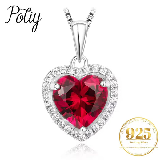 925 sterling silver ruby heart pendant
