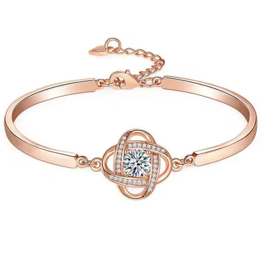 Stainless steel flower adjustable bangle bracelet
