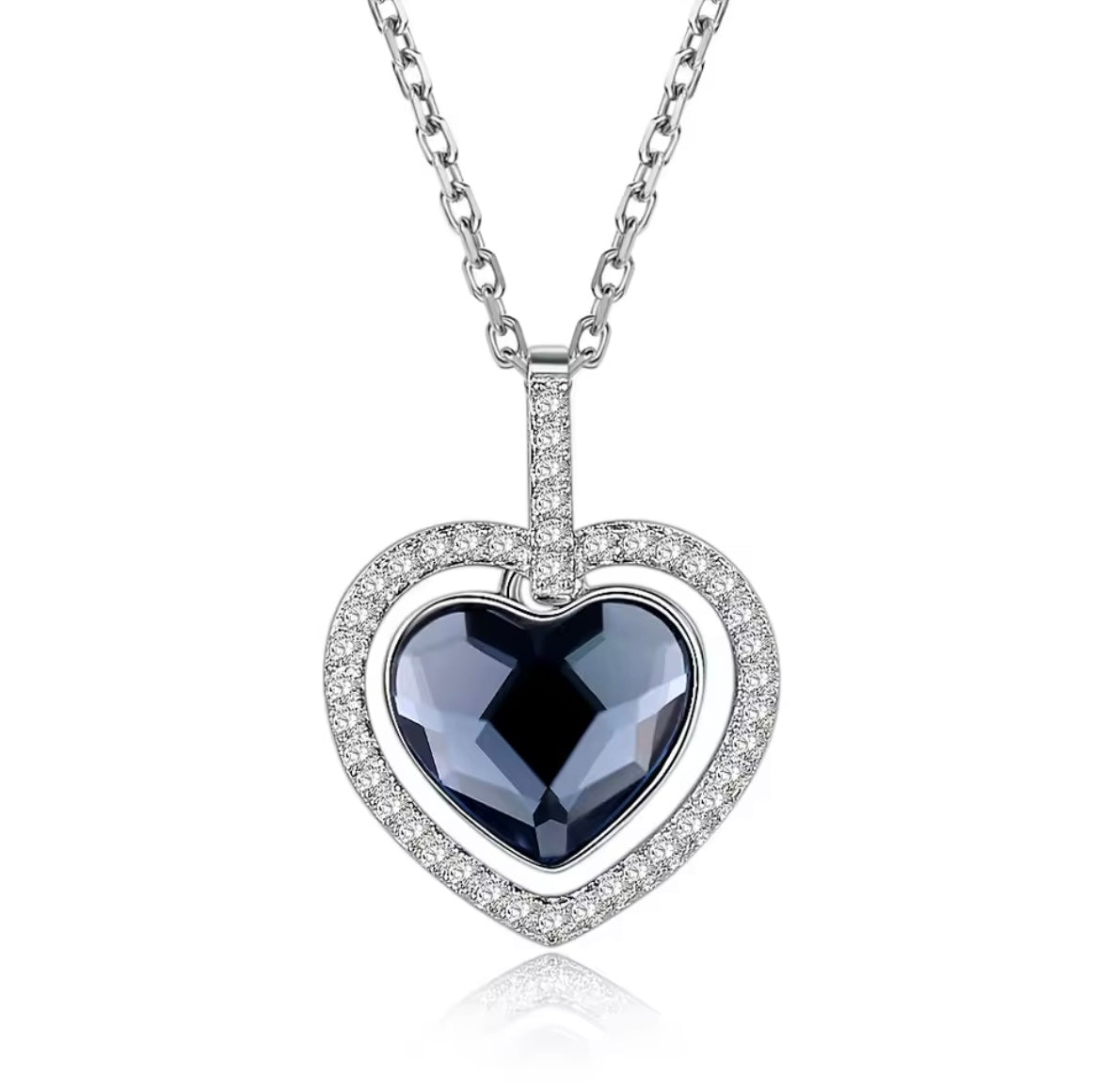 925 Sterling Silver Blue Crystal Heart Pendant