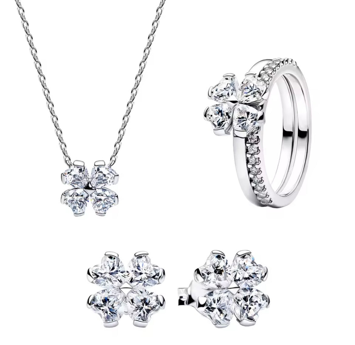 925 Sterling silver four leaf clover jewellery set