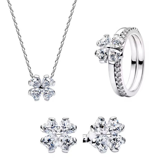 925 Sterling silver four leaf clover jewellery set