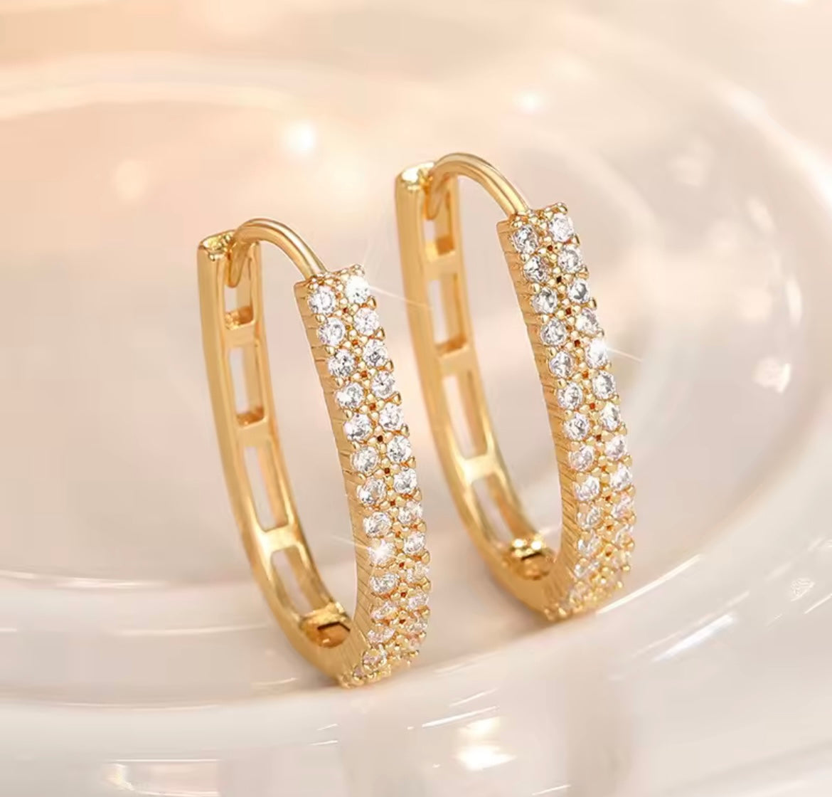 925 Sterling Silver 14K Gold Luxury Paved Hoop Earrings