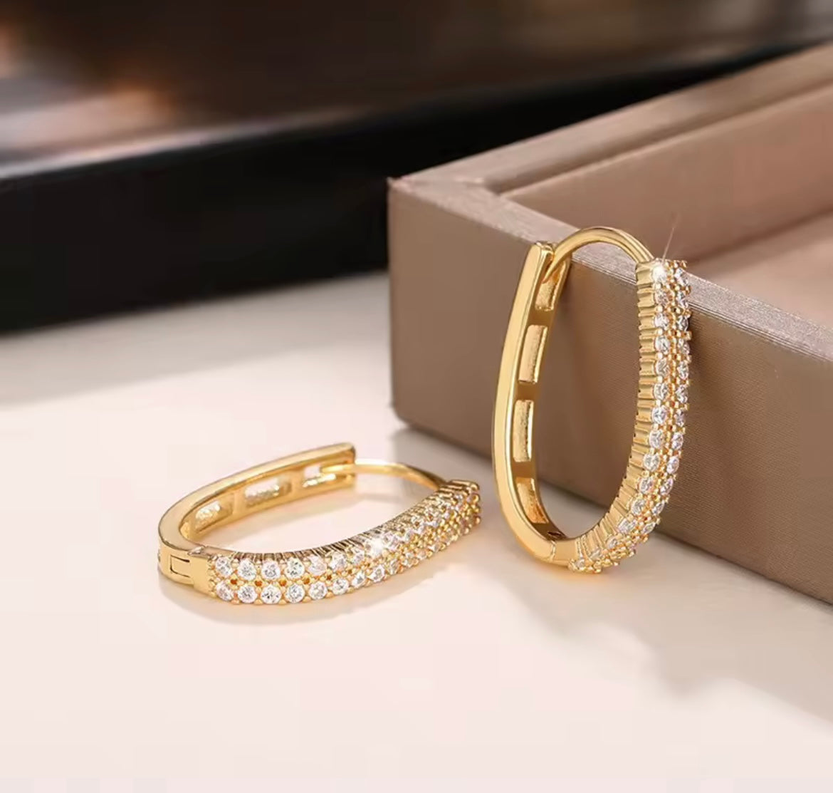 925 Sterling Silver 14K Gold Luxury Paved Hoop Earrings