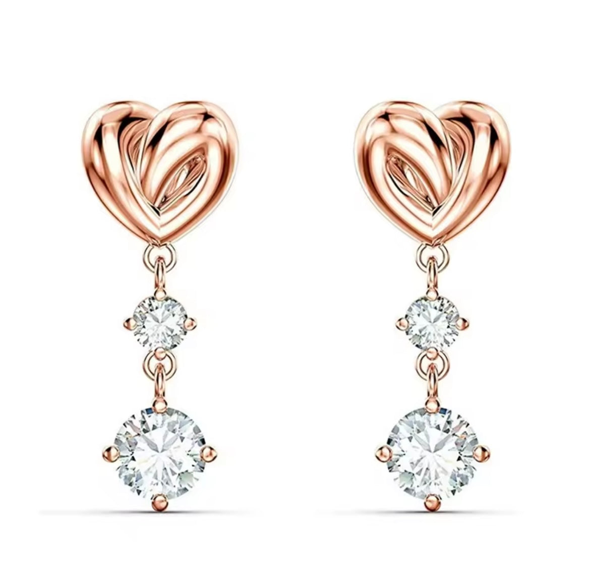 Rose gold heart dangly stud earrings
