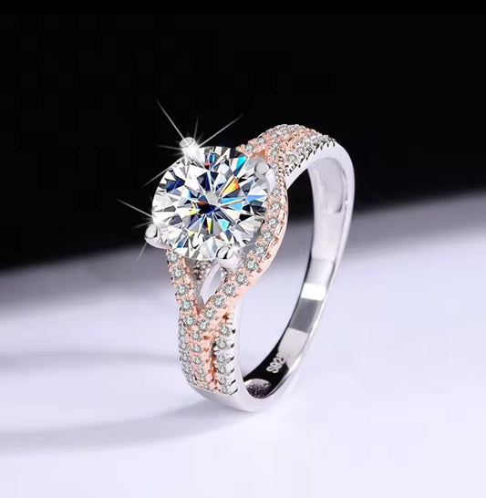 925 Sterling Silver 2-Carat Moissanite Two-Tone Ring