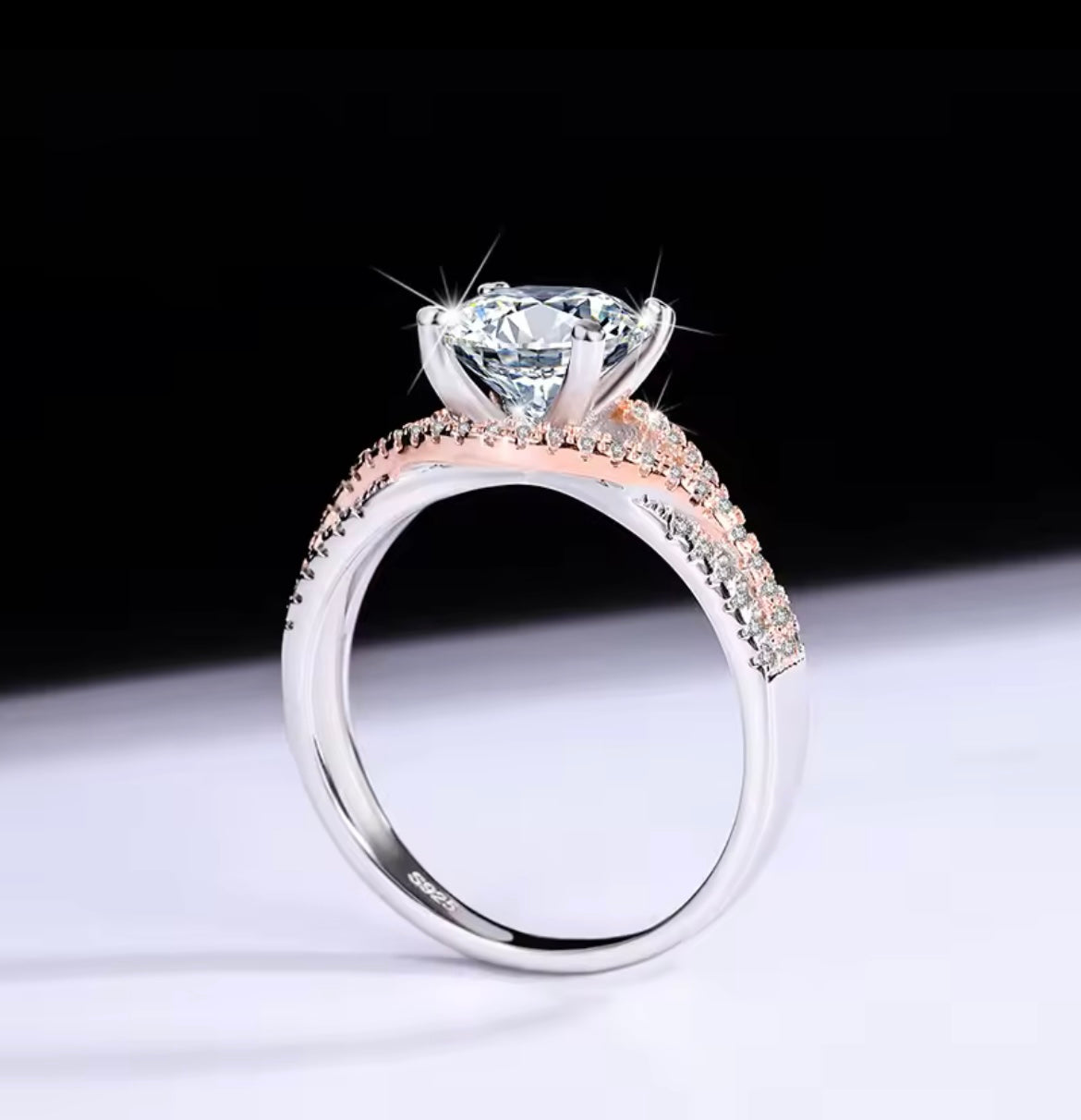 925 Sterling Silver 2-Carat Moissanite Two-Tone Ring