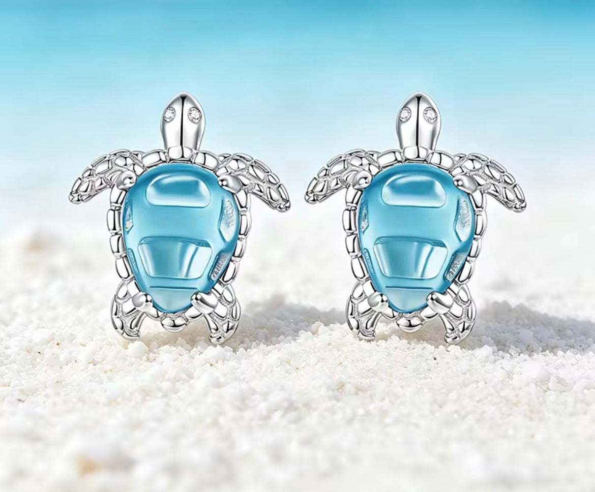 925 Sterling silver blue sea turtle stud earrings
