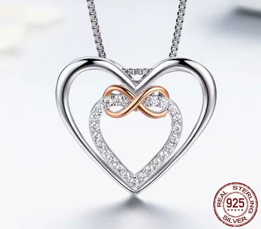 925 Sterling silver double heart Infinity Love Pendant