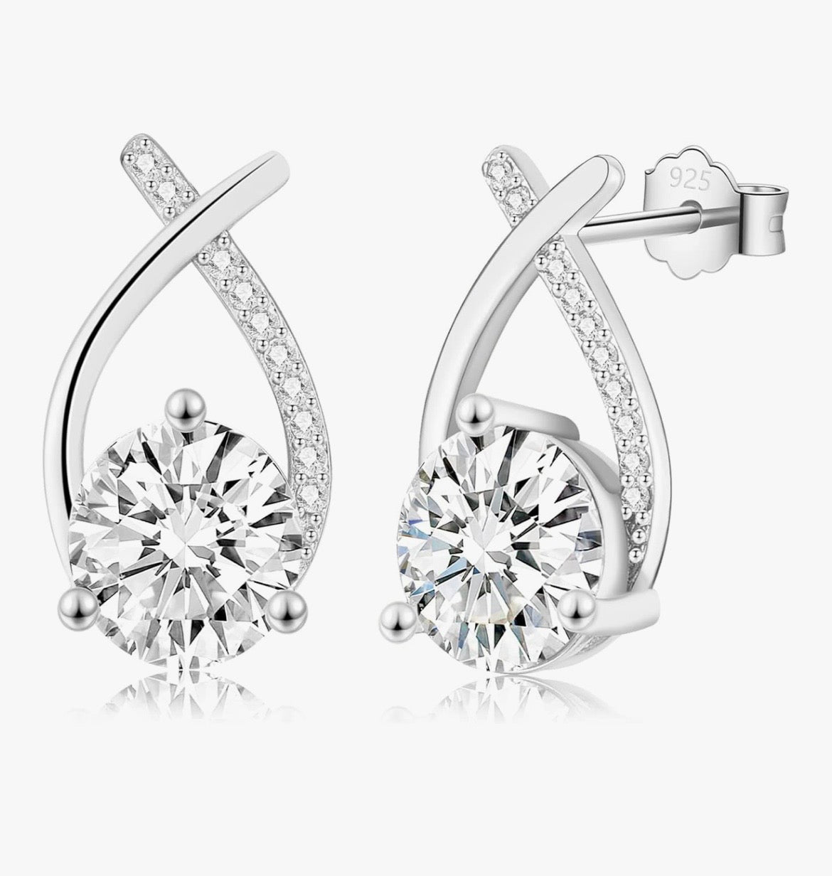925 Sterling silver cross over stud earrings