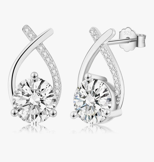 925 Sterling silver cross over stud earrings