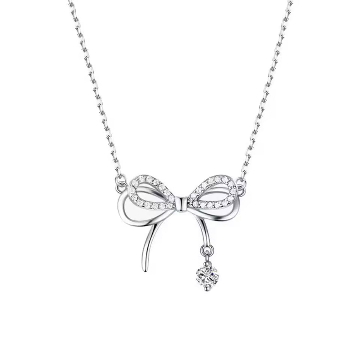 3pcs 925 Sterling Silver Crystal Bownot Necklace Bracelet Earrings set