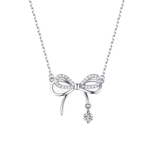 3pcs 925 Sterling Silver Crystal Bownot Necklace Bracelet Earrings set