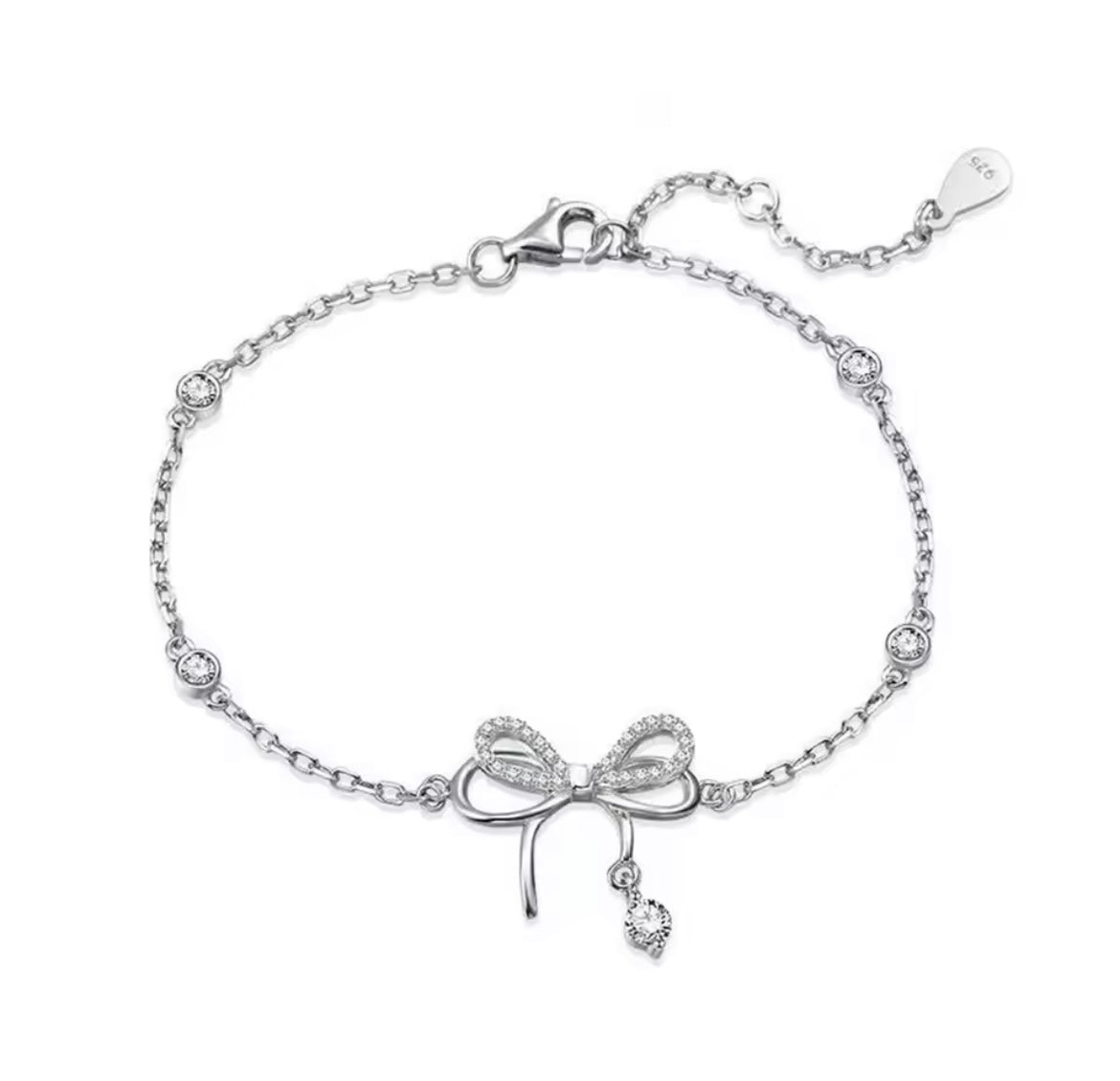 3pcs 925 Sterling Silver Crystal Bownot Necklace Bracelet Earrings set