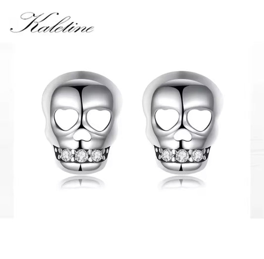 925 Sterling Silver Skull Charm Stud Earrings