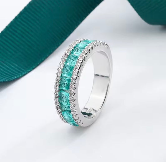 925 Sterling silver Square zircon  Geometric ring