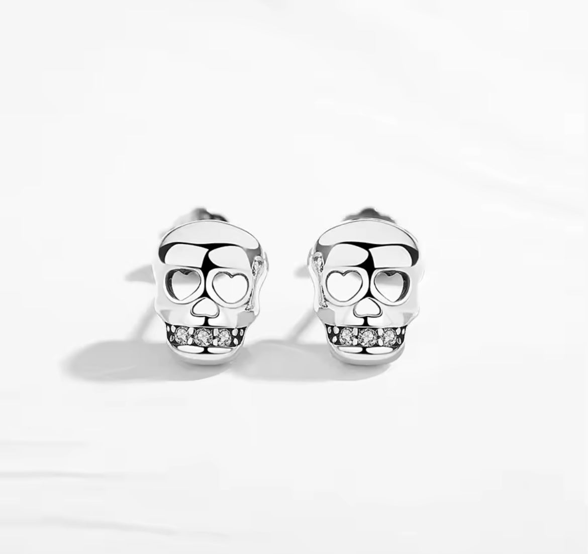 925 Sterling Silver Skull Charm Stud Earrings