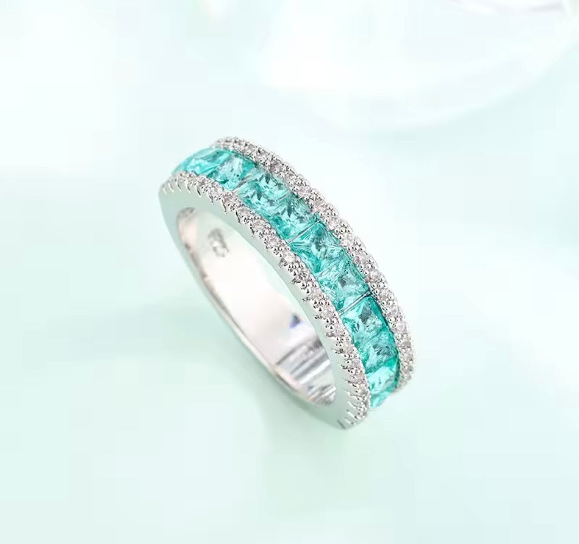 925 Sterling silver Square zircon  Geometric ring