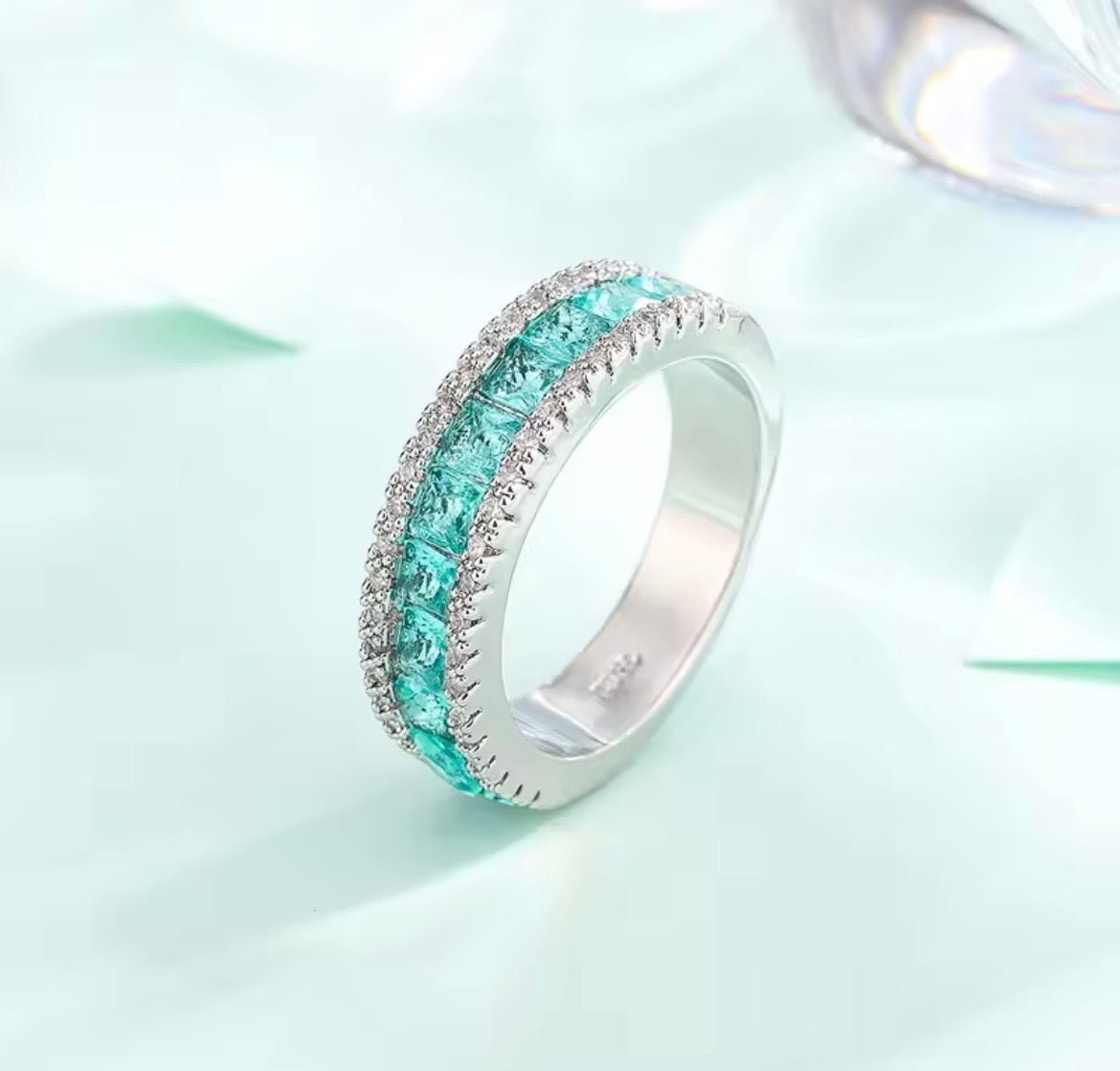 925 Sterling silver Square zircon  Geometric ring