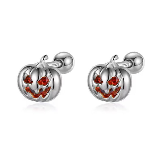 925 Sterling Silver Pumpkin CZ Screw Stud Earrings