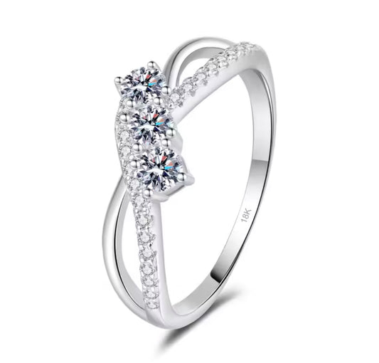 925 Sterling silver Double Line Moissanite ring