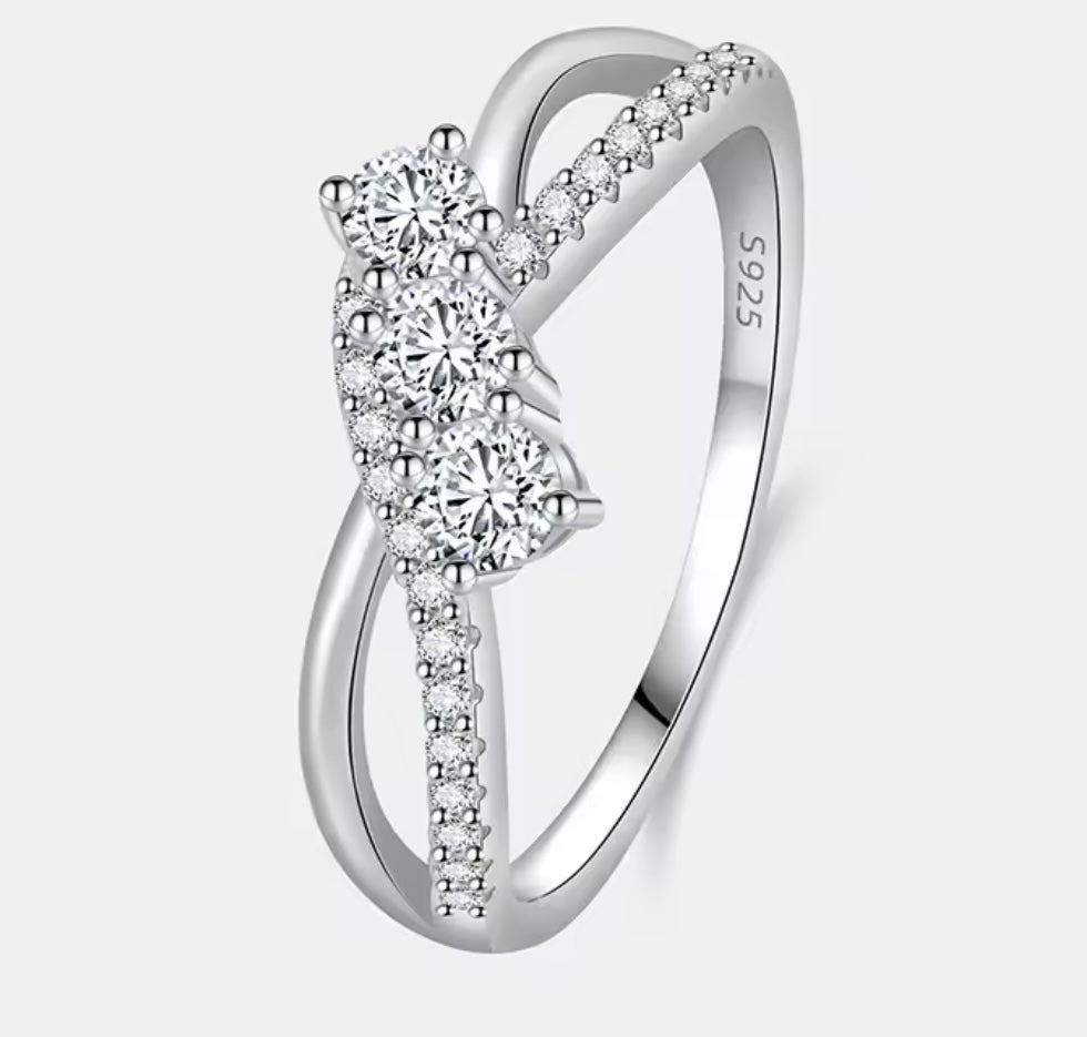 925 Sterling silver Double Line Moissanite ring